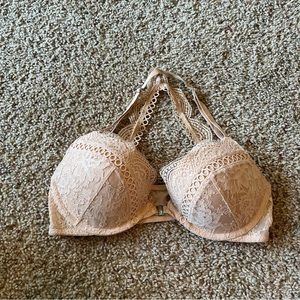 Victoria’s Secret Dream Angels Push Up Bra Lace Front Close Underwire Beige 34C
